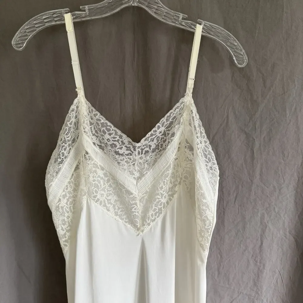 Vintage Slip Dress Cream Lace Trim Cottagecore Soft Goth Festival Women’s Size S